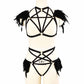 Couples Sexy Blonde Lingerie Set Strapy Bondage Harness Lingerie Feather Bra Panties