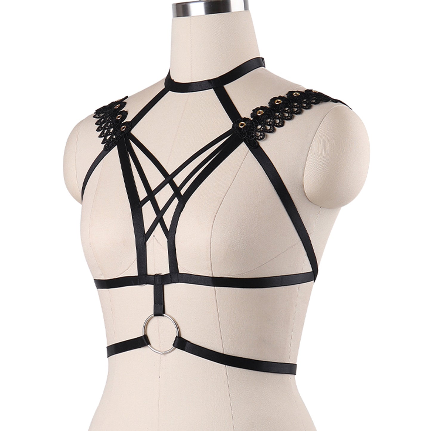 Extreme Bra for Sexy White Black Body Harness Lingerie