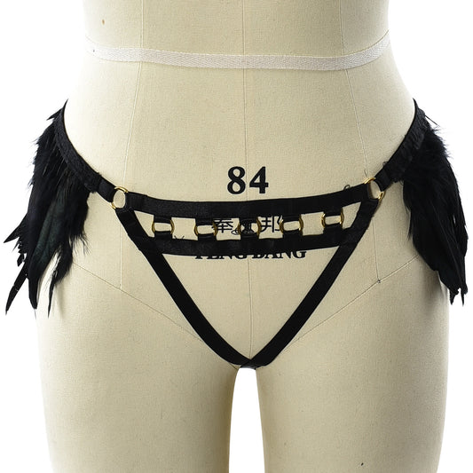 Extreme Crotchless Panties Modeled White Sexy Harness Lingerie Feather Thong