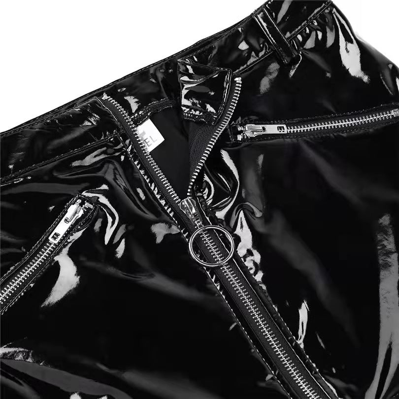 Extreme Crotchless Skirt Faux Leather Lingerie