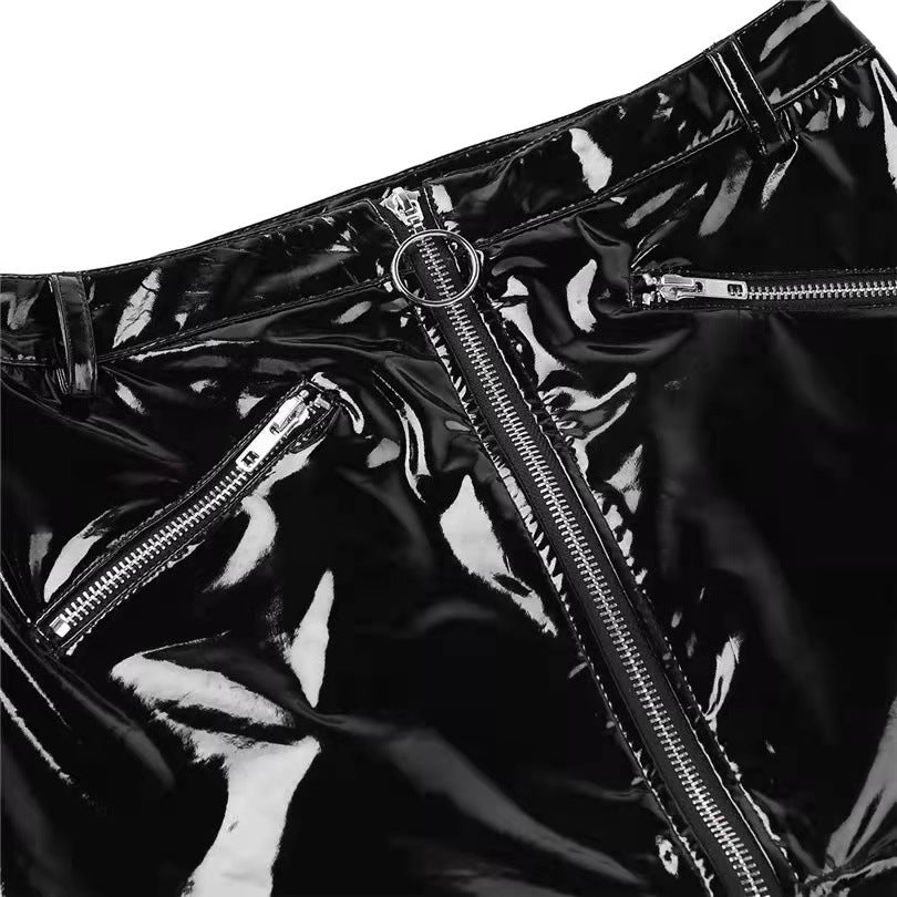 Extreme Crotchless Skirt Faux Leather Lingerie