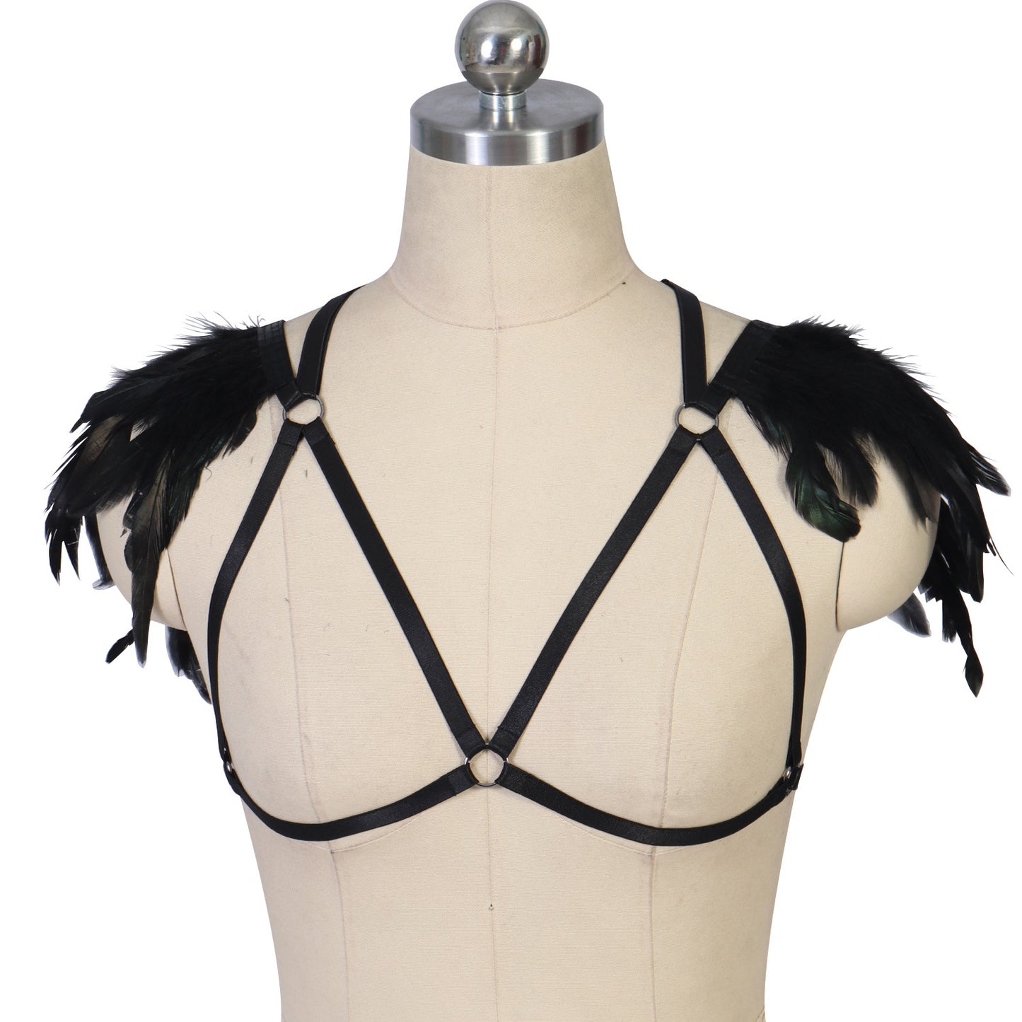 Extreme Harness Bra White Strappy Harness Lingerie Feather Bra