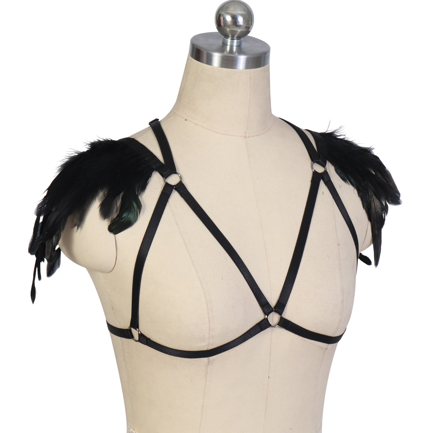 Extreme Harness Bra White Strappy Harness Lingerie Feather Bra