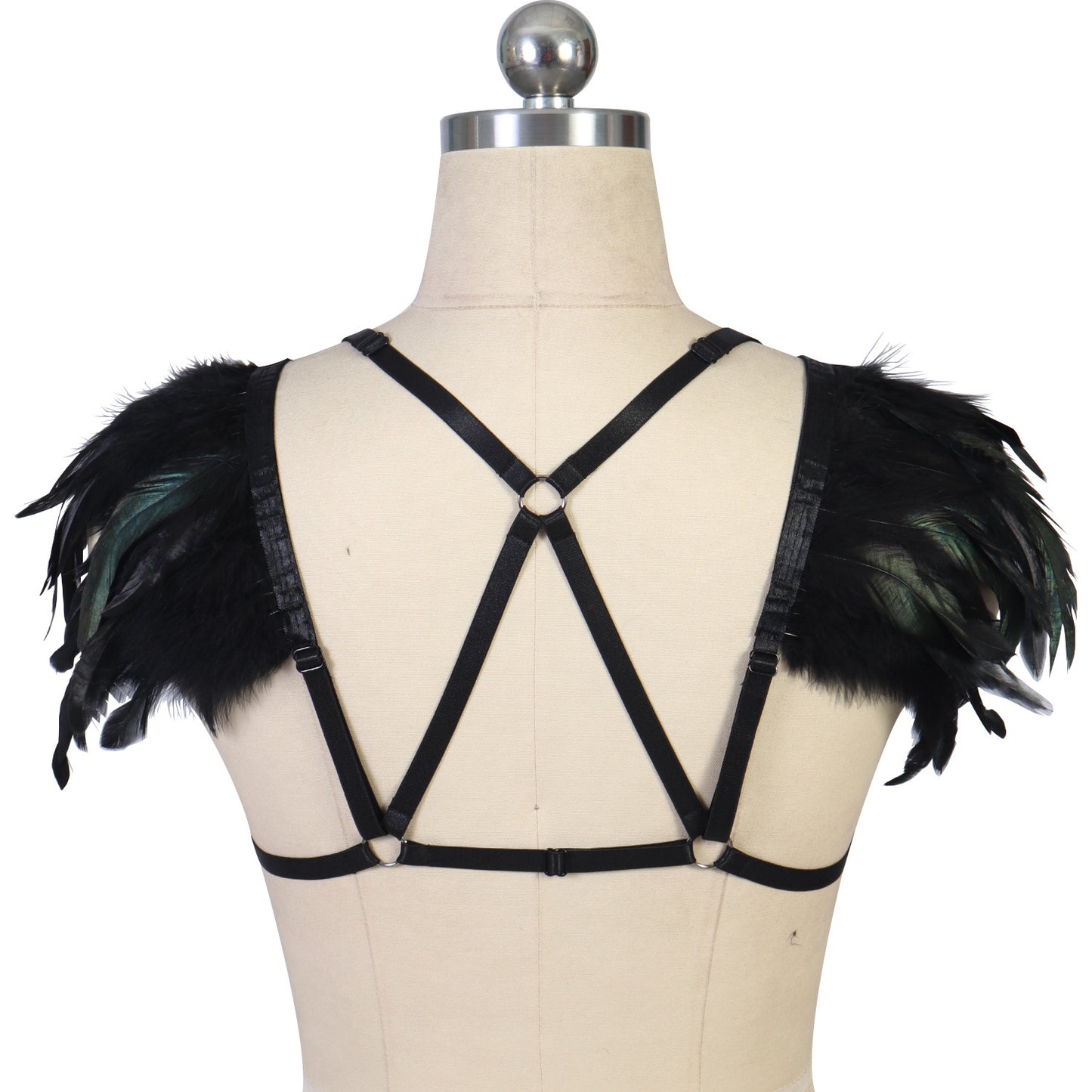 Extreme Harness Bra White Strappy Harness Lingerie Feather Bra