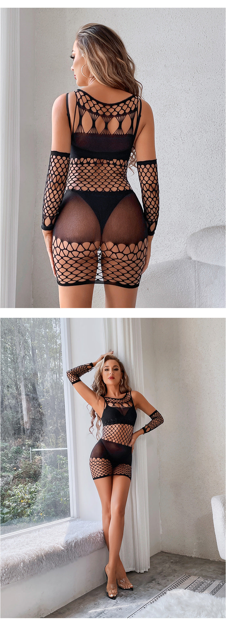 Extreme Lace Sexy Dress Nasty Mesh Lingerie Set sheer