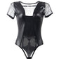 Extreme Leather Bodysuit Black mature women lingerie Slutty Teddy