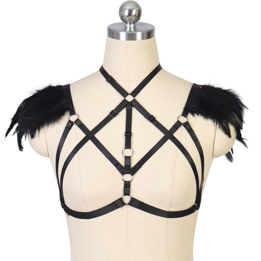 Extreme Sexiest Bra White Bdsm Harness Lingerie Feather Bra