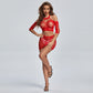 Extreme Sexy Crotchless Lingerie  Set Red Mesh Lingerie Sexy Bra Panties