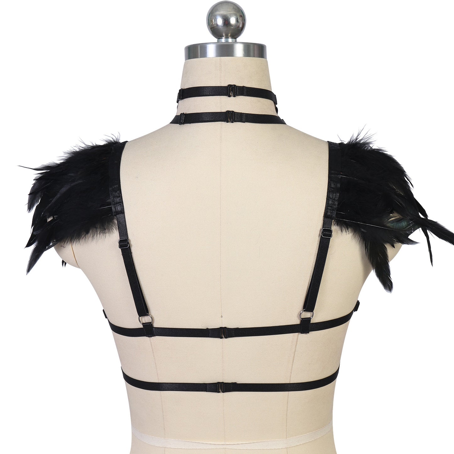 Extreme Strappy Bra White Sexy Harness Lingerie Feather Bra