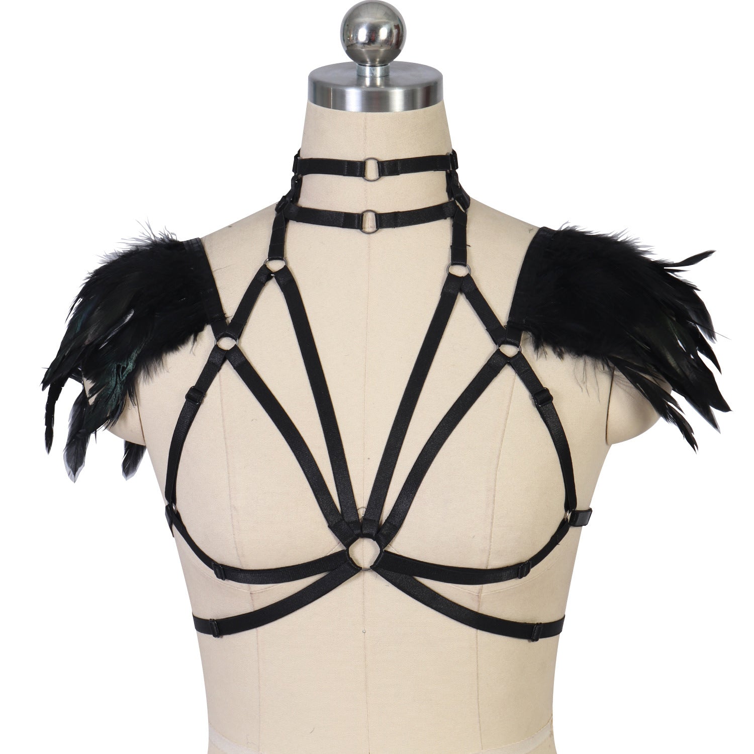 Extreme Strappy Bra White Sexy Harness Lingerie Feather Bra