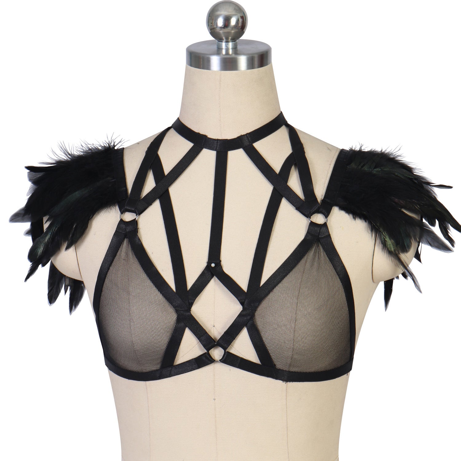 Hot Bra for Sexy Sexy Black Body Harness Lingerie Feather Bra