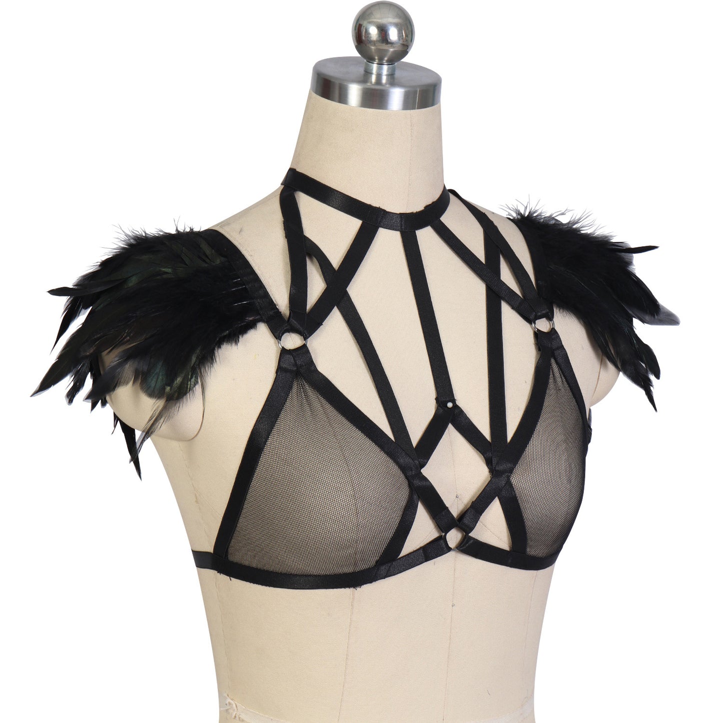 Hot Bra for Sexy Sexy Black Body Harness Lingerie Feather Bra