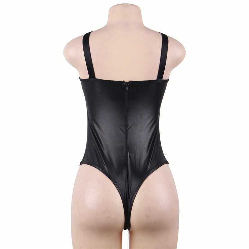 Hot Leather Bodysuit Sexy mature wife lingerie Submissive Teddy