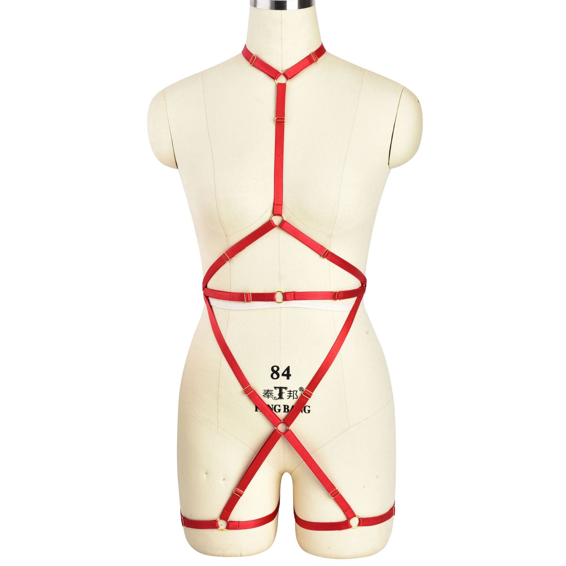 Hot Red Bodysuit White Strappy Harness Lingerie Intimate Teddy