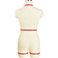 Hot Red Bodysuit White Strappy Harness Lingerie Intimate Teddy