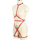 Hot Red Bodysuit White Strappy Harness Lingerie Intimate Teddy