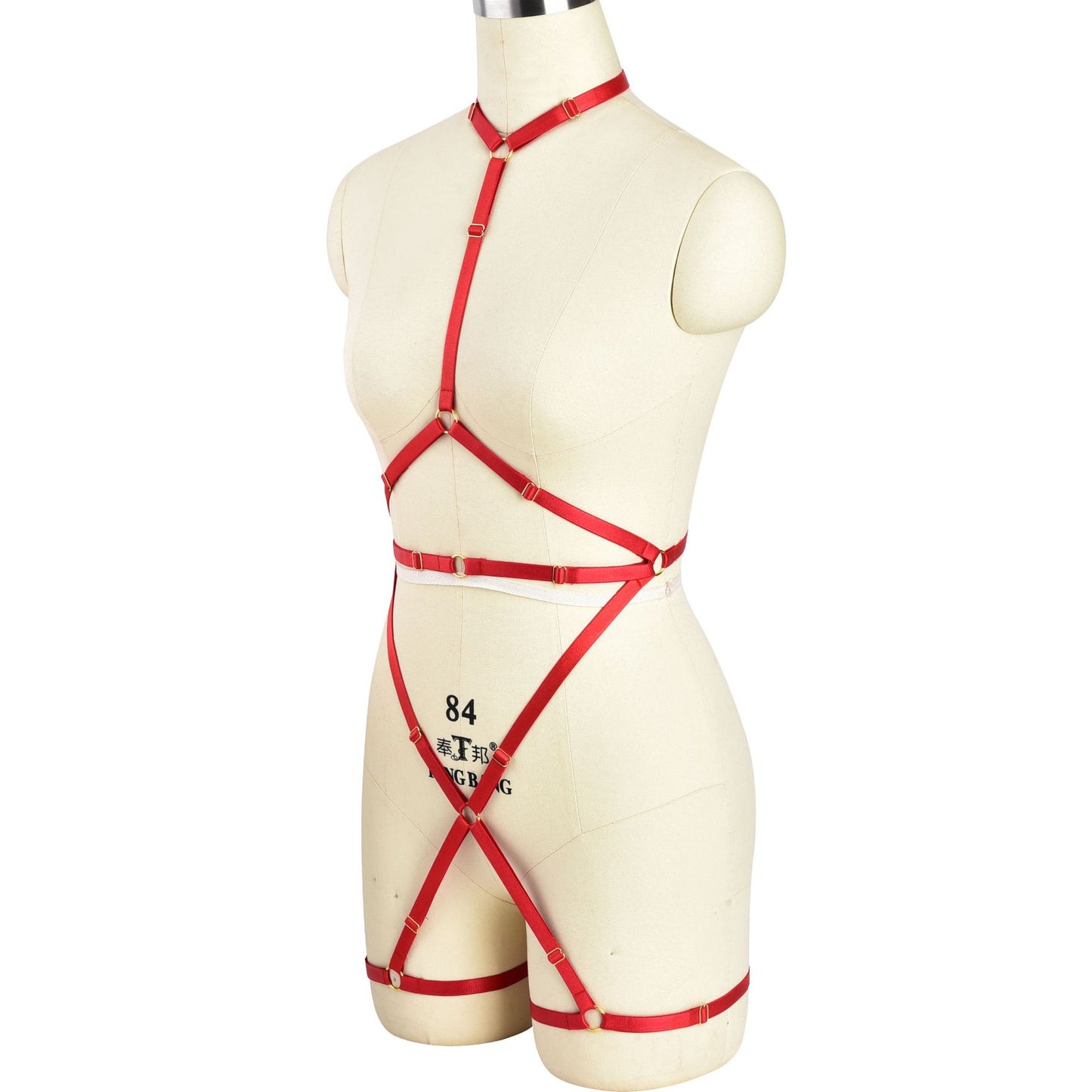 Hot Red Bodysuit White Strappy Harness Lingerie Intimate Teddy