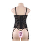 Lace Black Corset Bodysuit  Harness Busty Mature Lingerie Garter Belt