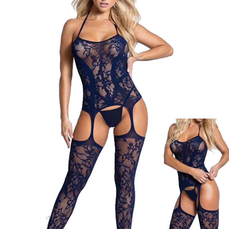 Latina Crotchless Bodystocking Revealing Cupless Crotchless Lingerie Mesh Bodysuit