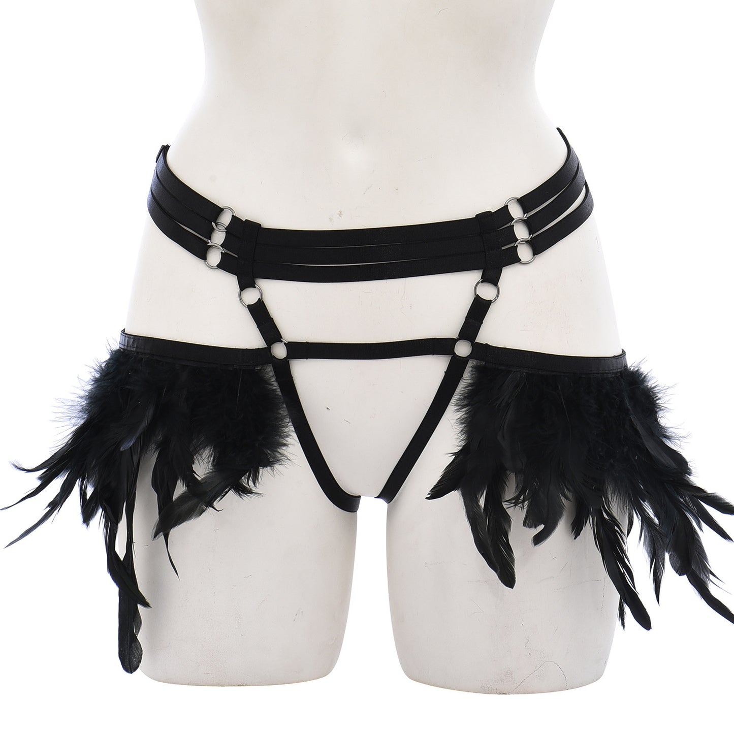 Latina Female Crotchless Panties Intimate Bondage Harness Lingerie Feather Thong