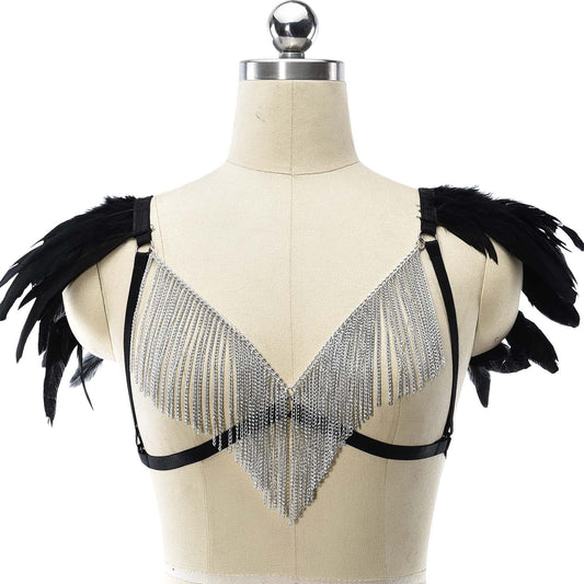 Latina Sexy Bra Intimate Bondage Harness Lingerie Feather Bra