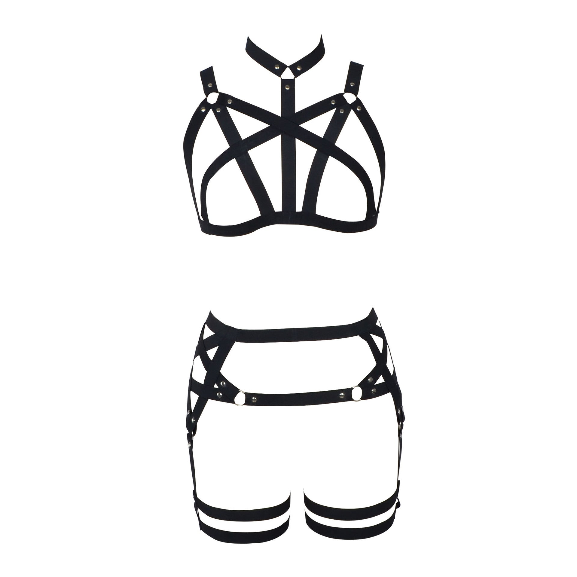 Latina Sexy Valentines Lingerie Set Women  Black Body Harness Lingerie Strapy Bra Panties