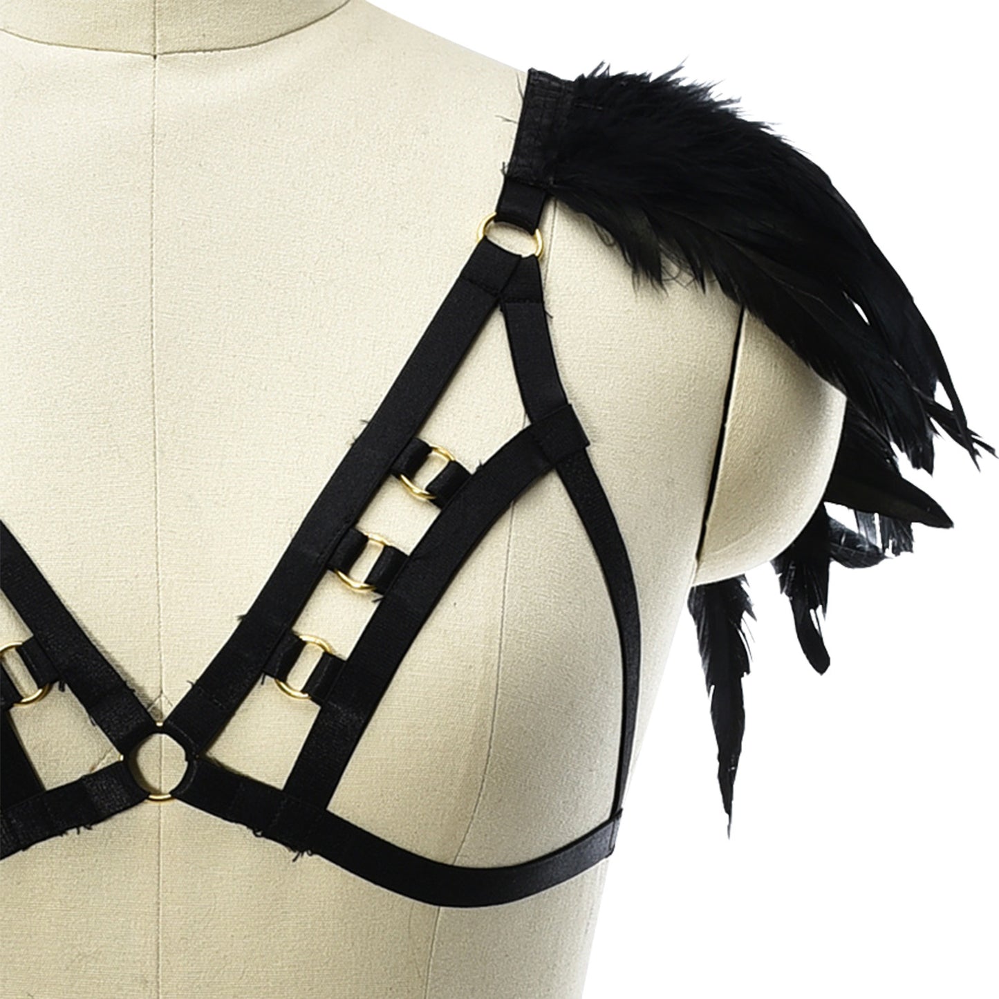 Latina Strappy Bra Intimate Sexy Harness Lingerie Feather Bra