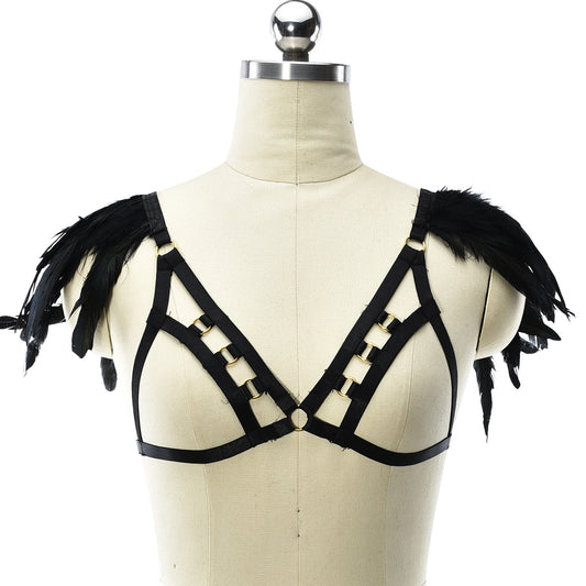 Latina Strappy Bra Intimate Sexy Harness Lingerie Feather Bra