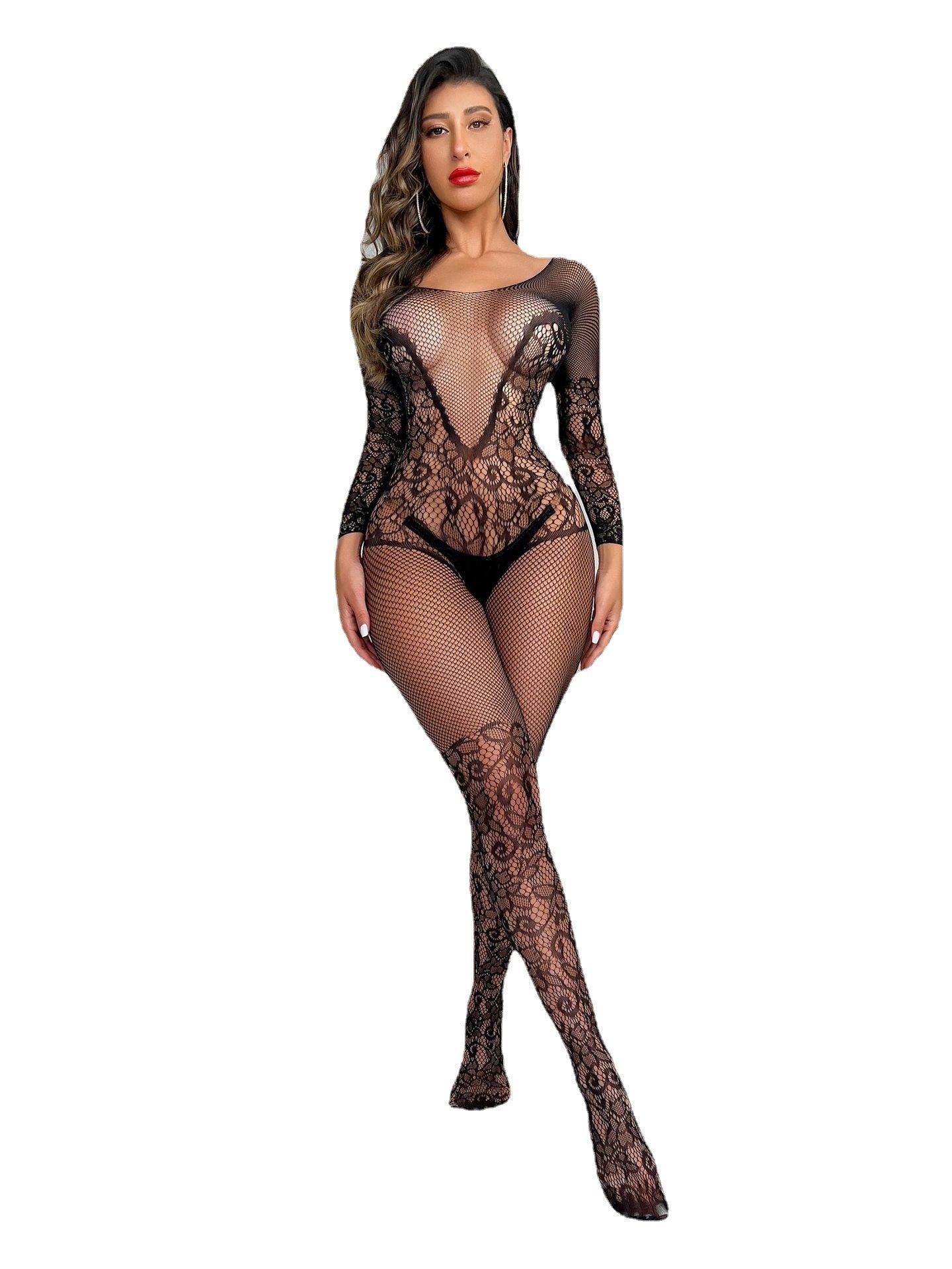 Nasty Black Bodystocking Revealing Hot See Through Lingerie Mesh Bodysuit