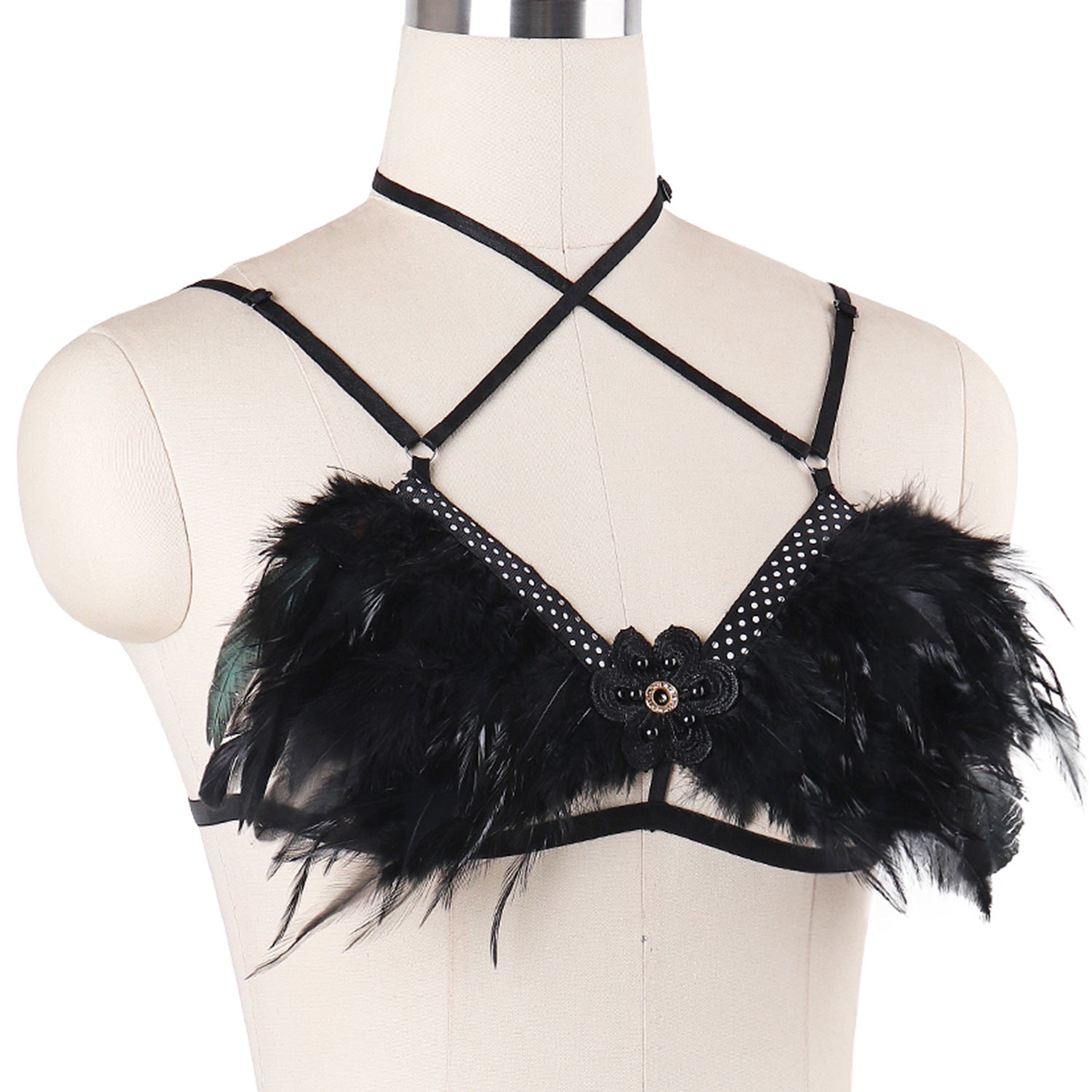 Nasty Sexy Bra Couples Bondage Harness Lingerie Feather Bra