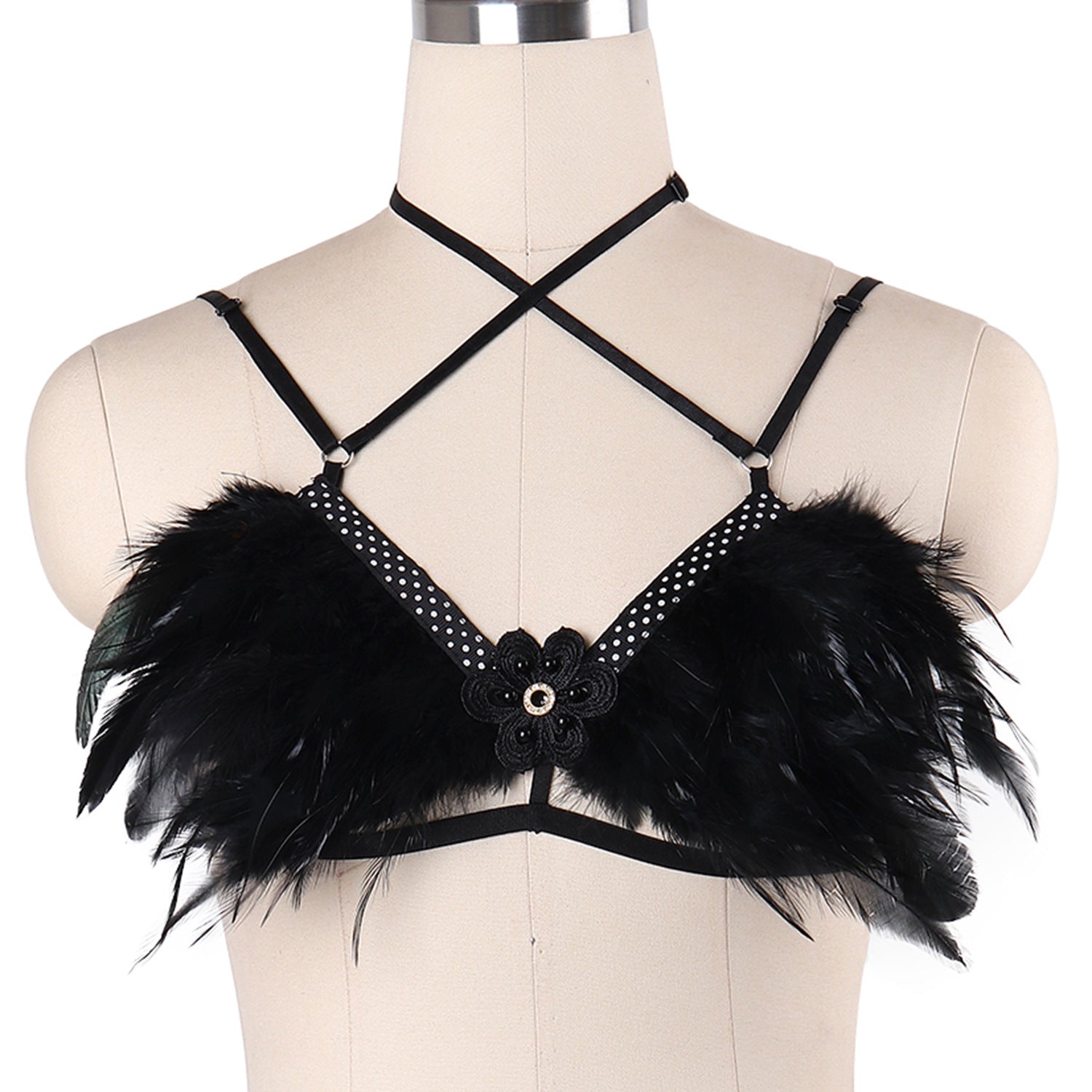 Nasty Sexy Bra Couples Bondage Harness Lingerie Feather Bra