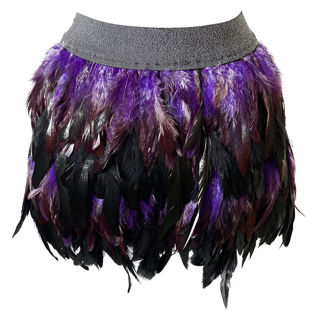 Nasty Sexy Crotchless Lingerie Revealing Plus Size Feather Skirt