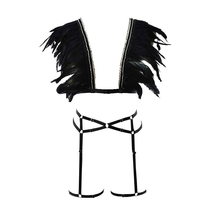 Nasty Sexy Latina Lingerie Set Latina Sexy Harness Lingerie Feather Bra Panties