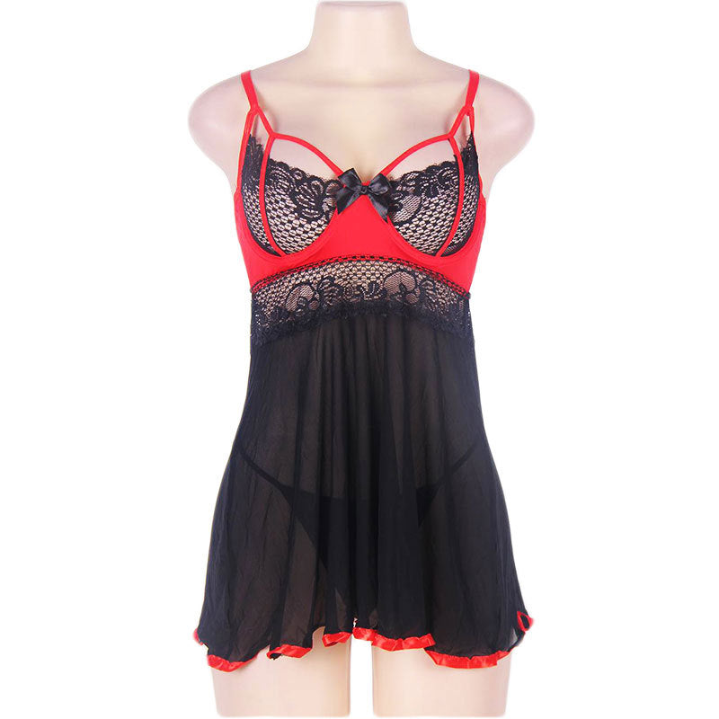 Naughty Babydoll Dress Women Black sexy lingerie mature Black Chemise