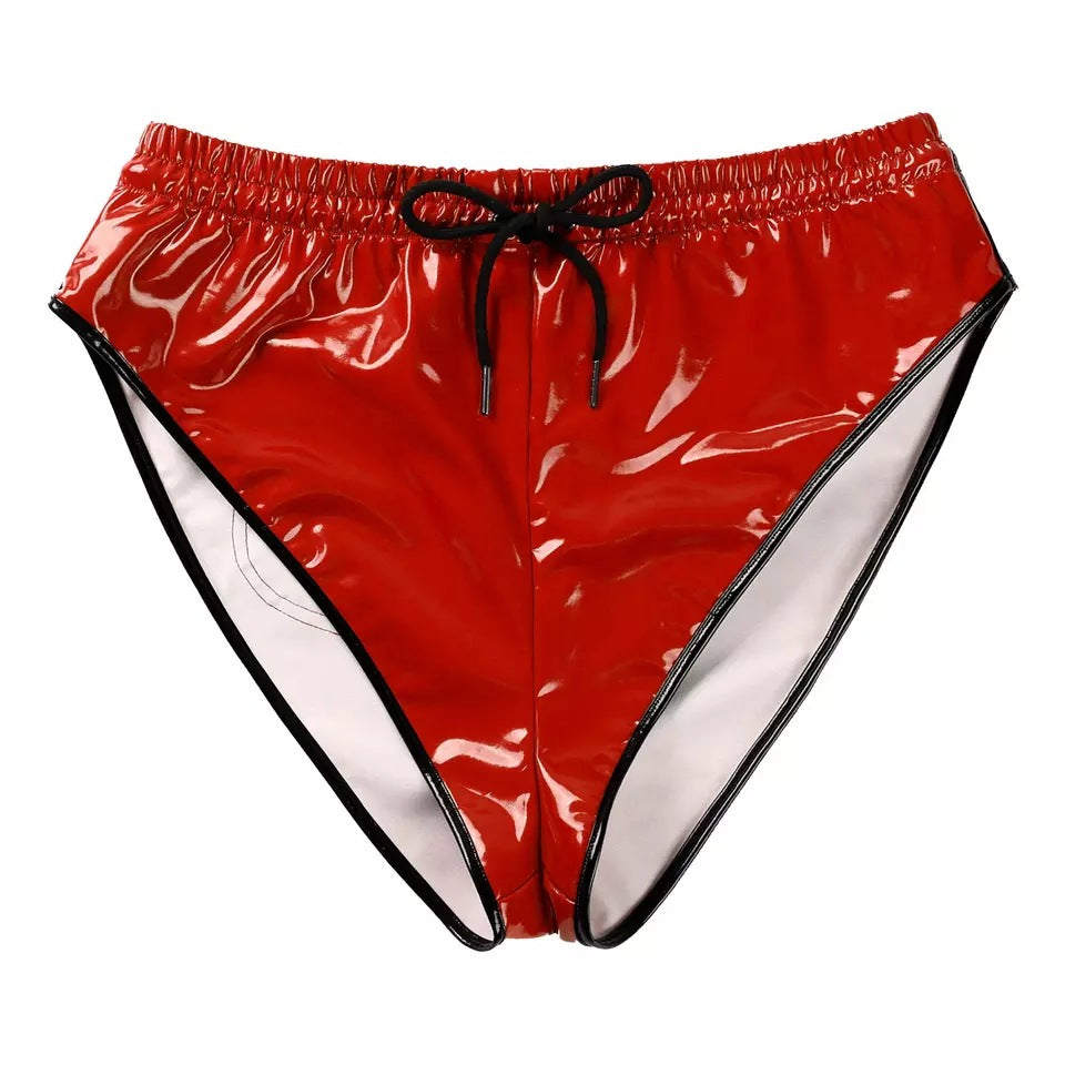 Naughty Panties Crotchless Red Leather Lingerie