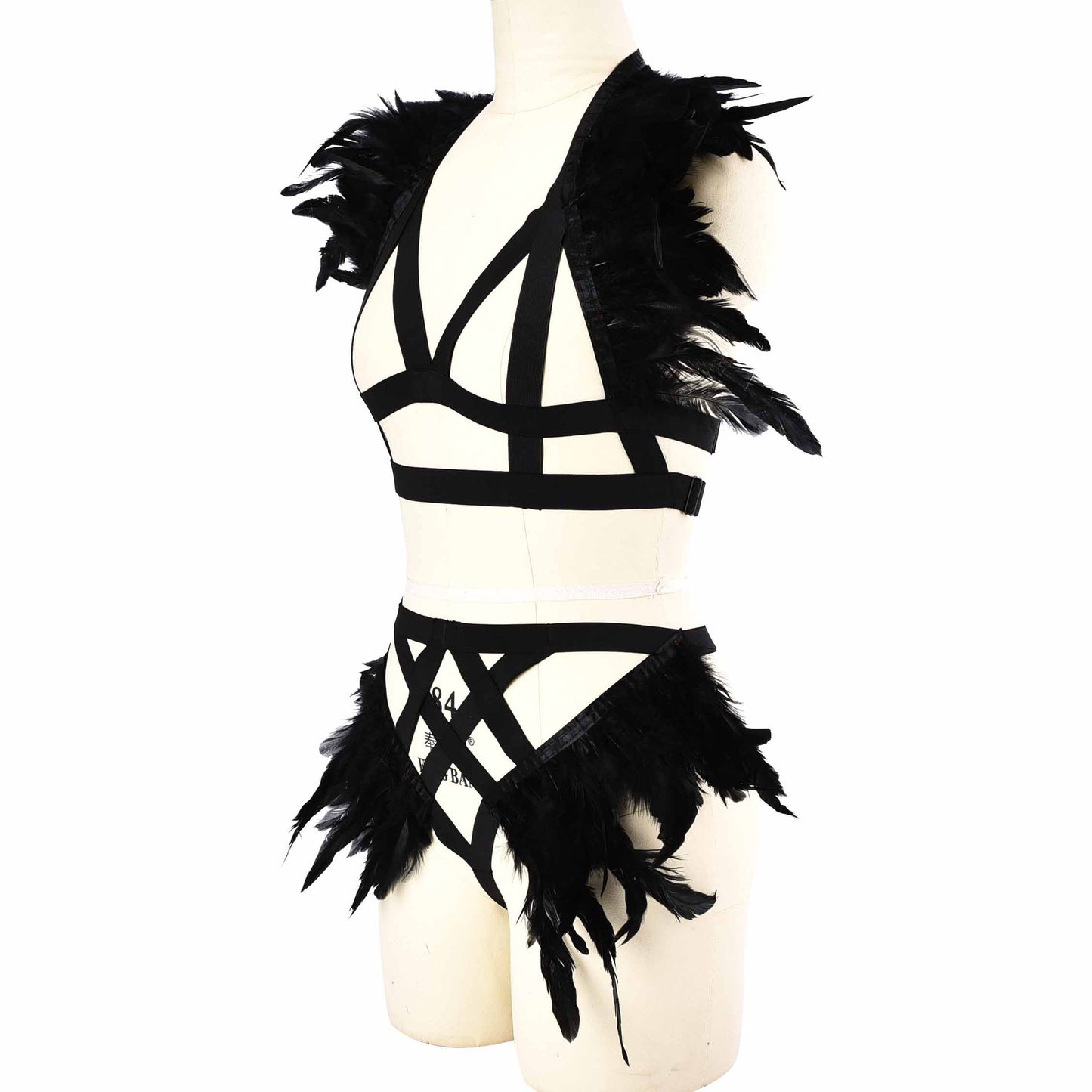 Naughty Sexy Blonde Lingerie Set Nasty Bdsm Lingerie Harness Feather Bra Panties