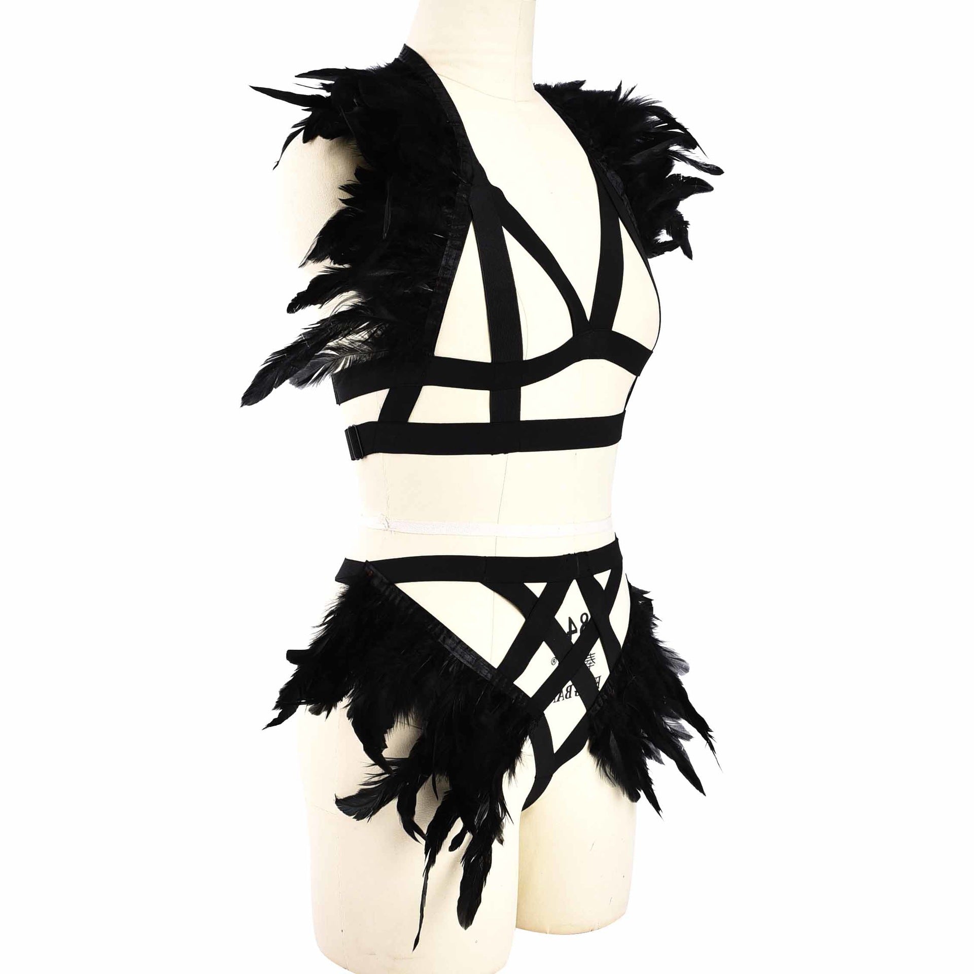 Naughty Sexy Blonde Lingerie Set Nasty Bdsm Lingerie Harness Feather Bra Panties