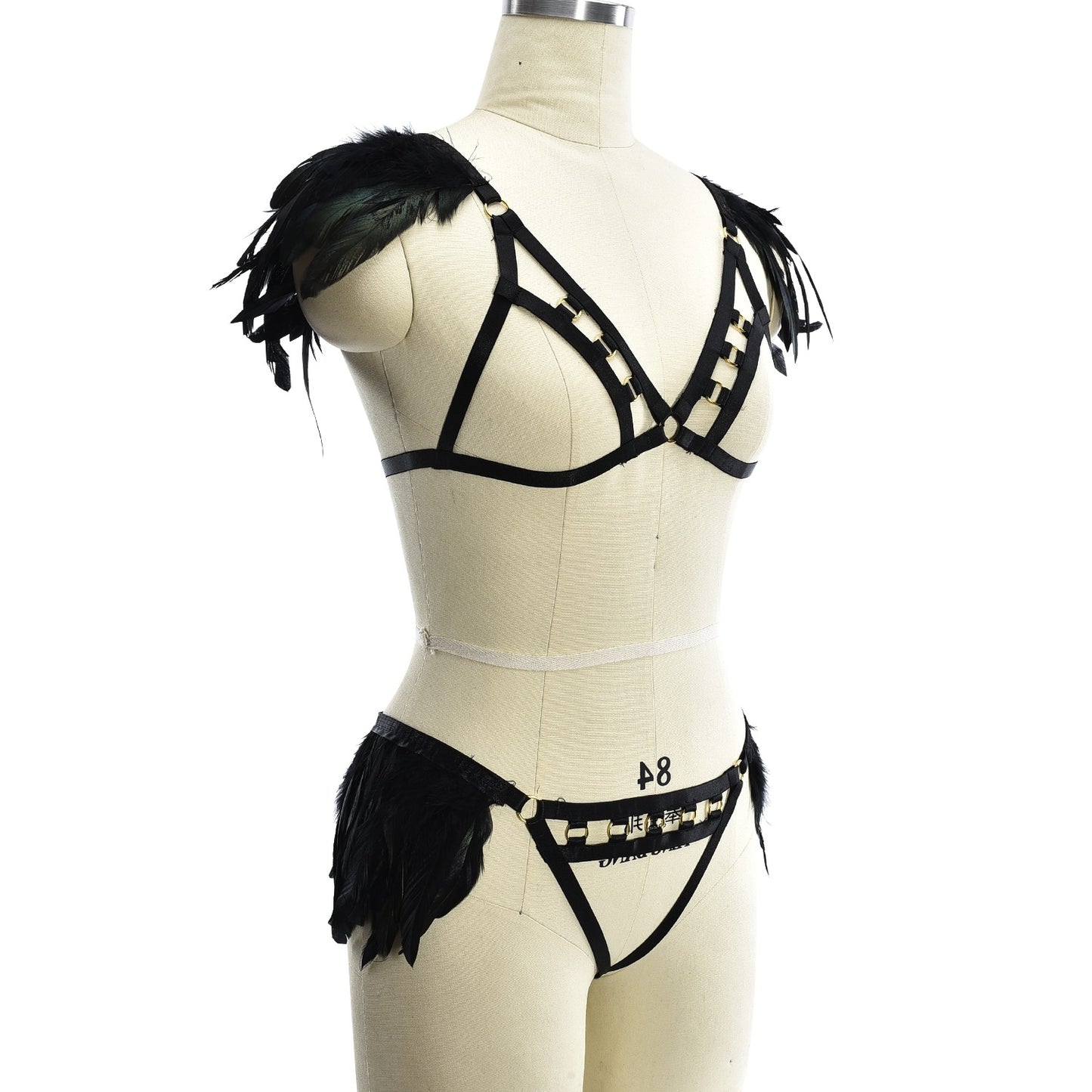 Naughty Sexy Blonde Lingerie Set Slutty Body Harness Lingerie Feather Bra Panties