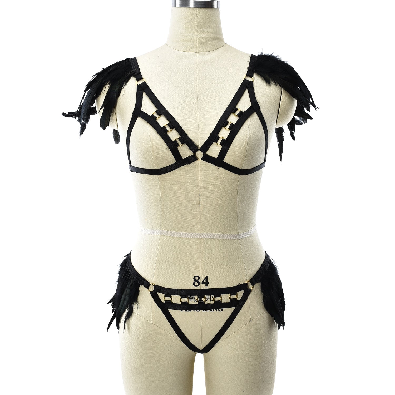 Naughty Sexy Blonde Lingerie Set Slutty Body Harness Lingerie Feather Bra Panties