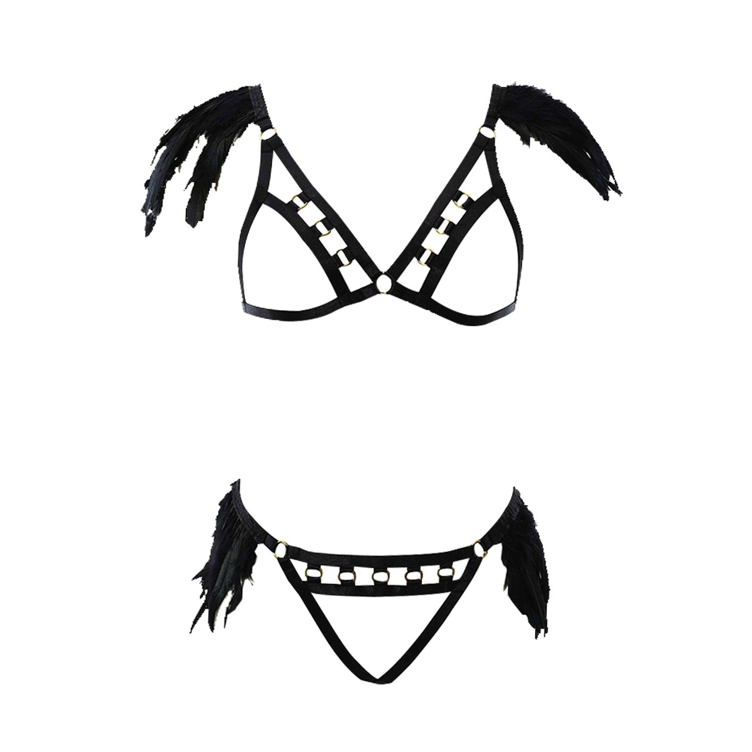 Naughty Sexy Blonde Lingerie Set Slutty Body Harness Lingerie Feather Bra Panties