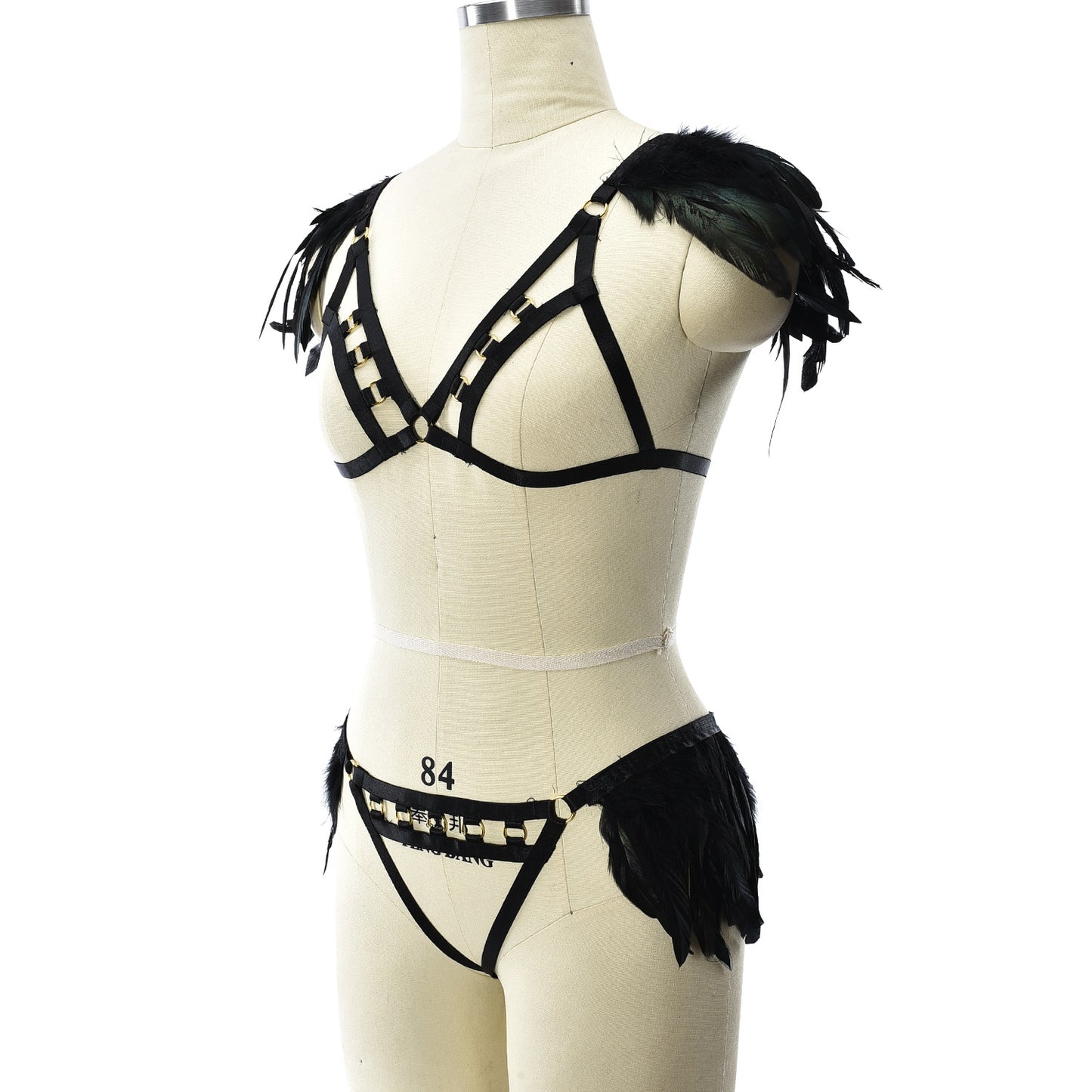 Naughty Sexy Blonde Lingerie Set Slutty Body Harness Lingerie Feather Bra Panties