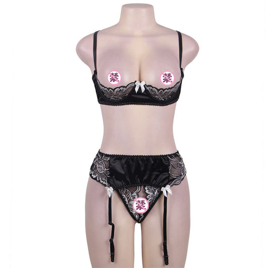 Naughty Sexy Crotchless Lingerie Set Black sexy lingerie mature Bra Panties