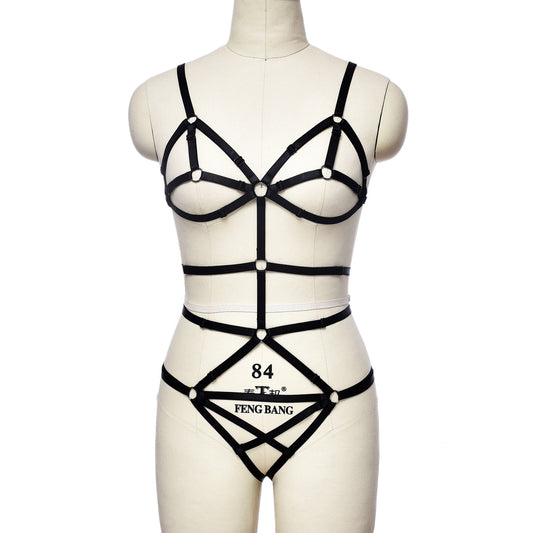 Naughty Womens Black Bodysuit Submissive Bondage Harness Lingerie Wife Teddy