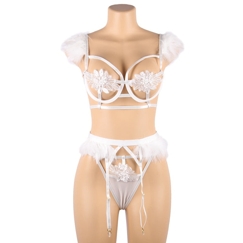 Nude Sexy Crotchless Lingerie Set Lace mature with lingerie Bra Panties