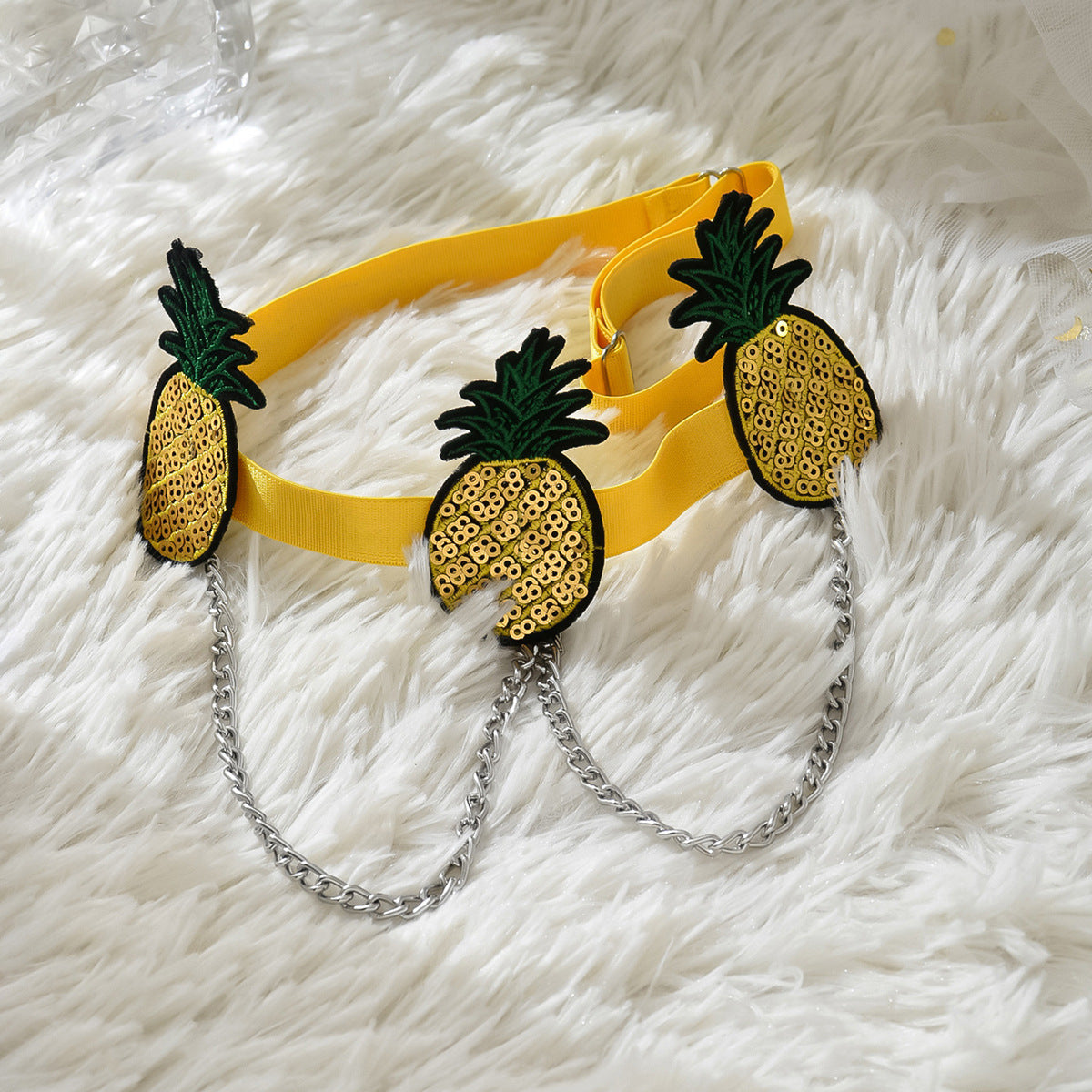 Yellow Embroidered Pineapple Leg Garter
