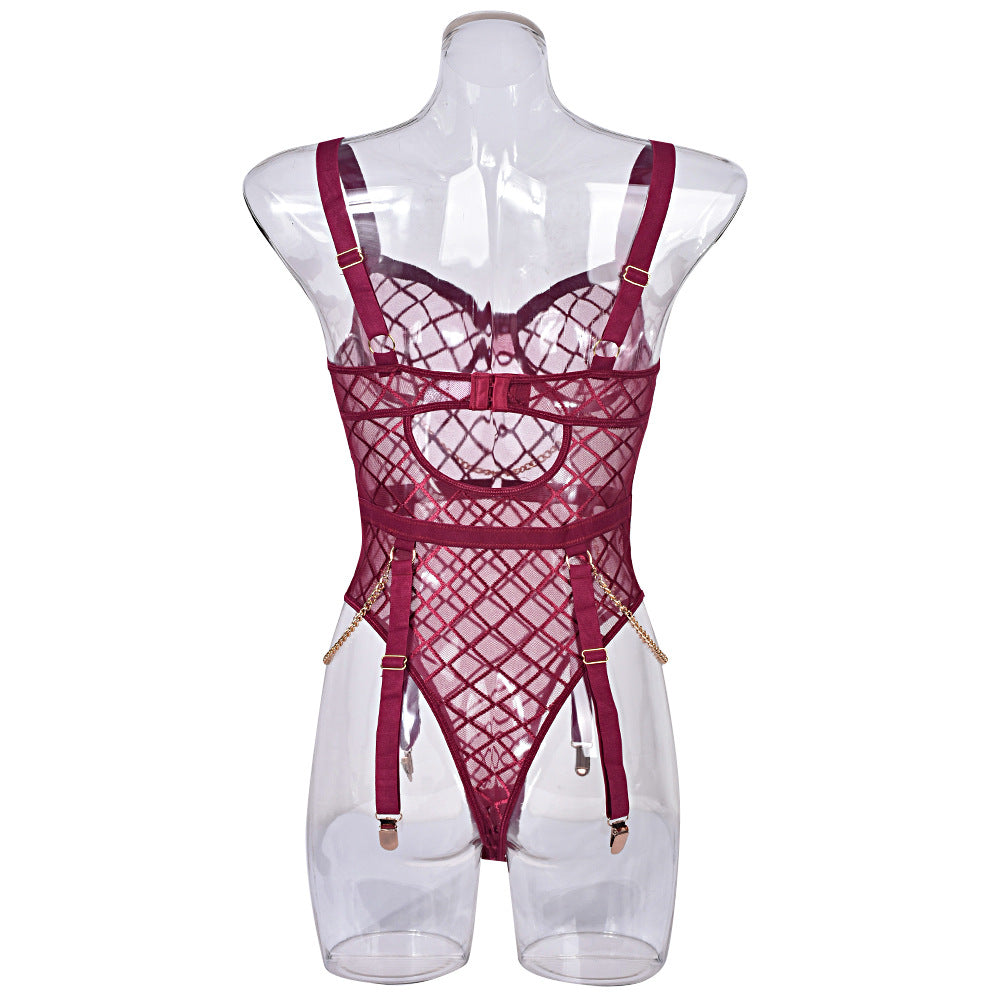 Latina Black Bodysuit Lace Clear Lingerie Red Teddy