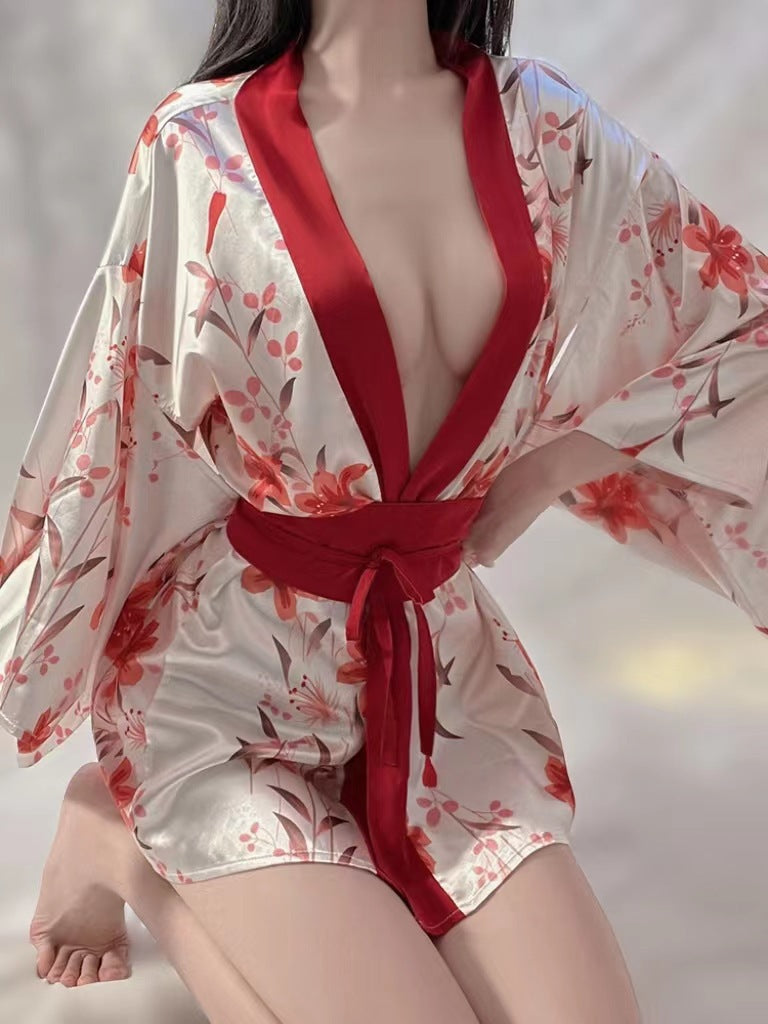 White Sexy Exotic Lingerie Kimono Robe Role Play Costume