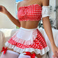 Red Sexy Leather Dress White Anime Maid Lingerie Role Playing Costume