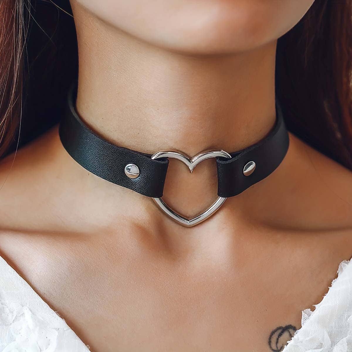 Bdsm Choker Collar with Heart Ring