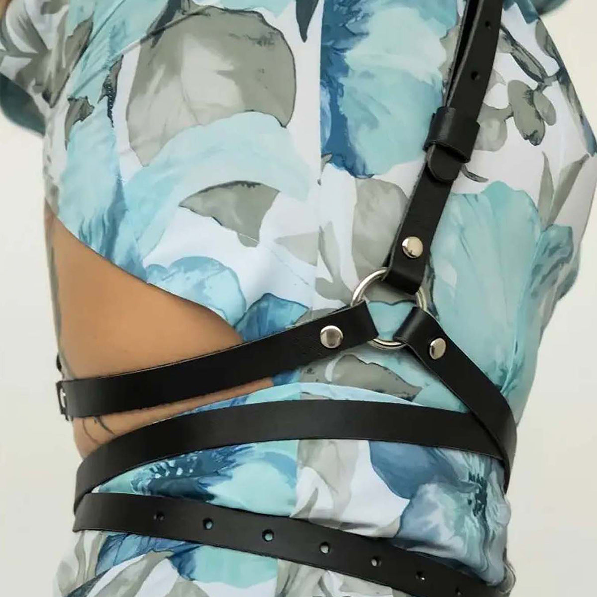 Leather Chest Harness Over Shirt